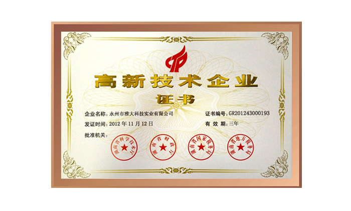 2012年雅大首次獲得國家高薪技術企業